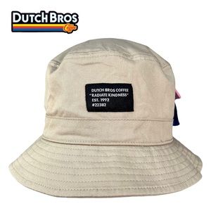 Dutch Bros | Khaki Bucket Hat Blue & Pink Pocket 100% Cotton | Unisex | One Size